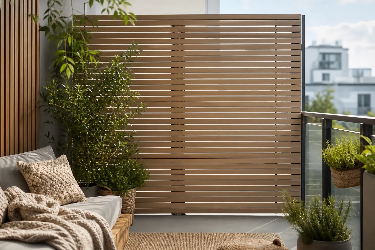 Balkon Sichtschutz Ideen – Holzpaneele und Pflanzen als natürlicher Sichtschutz
