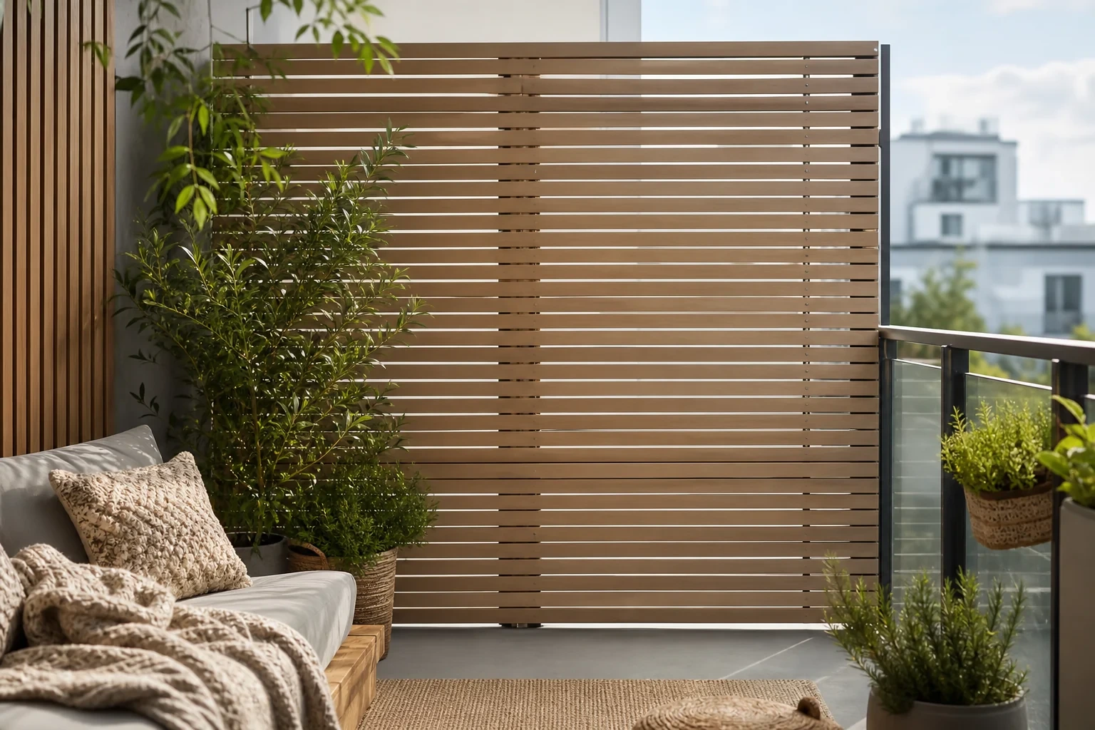 Balkon Sichtschutz Ideen – Holzpaneele und Pflanzen als natürlicher Sichtschutz