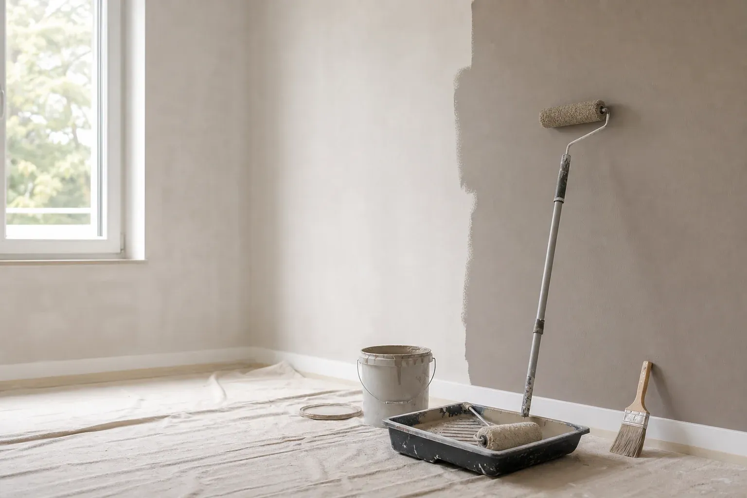 Maler bei der Arbeit – Wände streichen mit Rolle und Pinsel